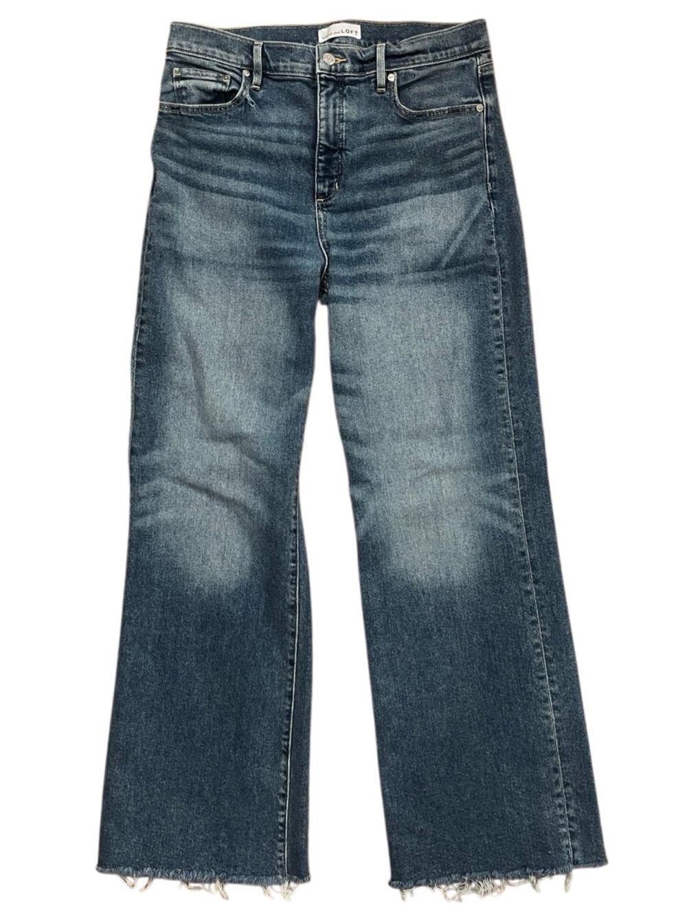 LOFT Frayed High Rise Wide Leg Jeans - Picture 2 of 10